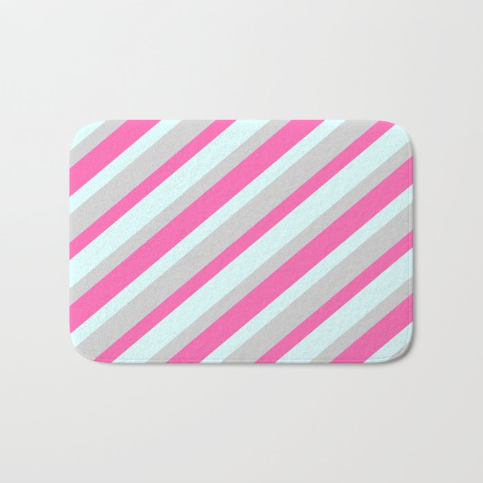 Light Grey, Hot Pink, and Light Cyan Colored Lined Pattern Bath Mat