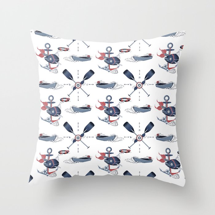 Lake life with anchor, fish and boat  Throw Pillow