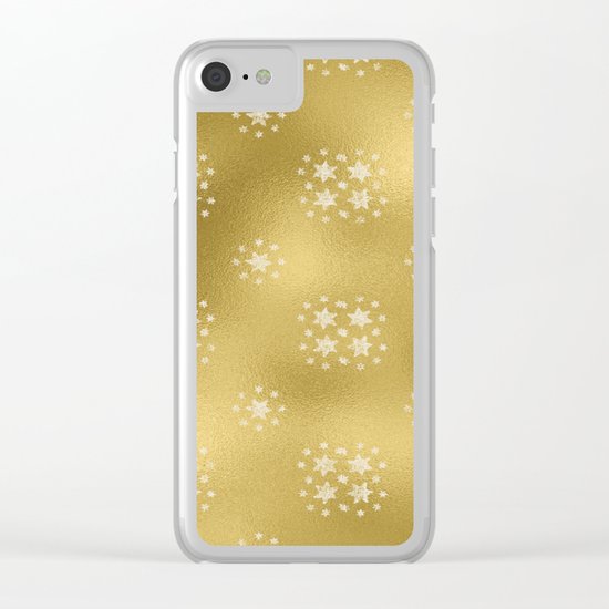Merry christmas- white winter stars on gold pattern I Clear iPhone Case