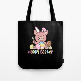 Happy Easter Cute Pig Easter With Easter Eggs Tote Bag