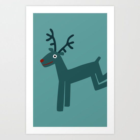 Reindeer-Teal Art Print