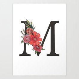 Monogram Letter M with Flowers Art Print