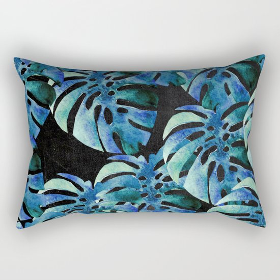 Monstera Pattern Blue On Chalkboard Rectangular Pillow