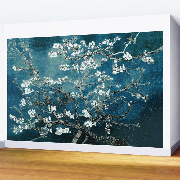 Van Gogh Almond Blossoms : Dark Teal Wall Mural by ...