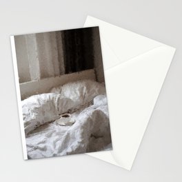 digital oil painting of a cozy morning in bed with coffee  Stationery Cards