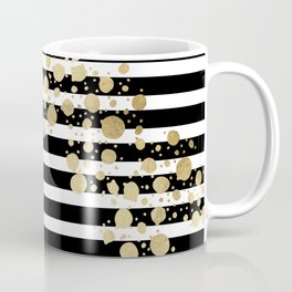 Faux Gold Paint Splatter on Black & White Stripes Coffee Mug