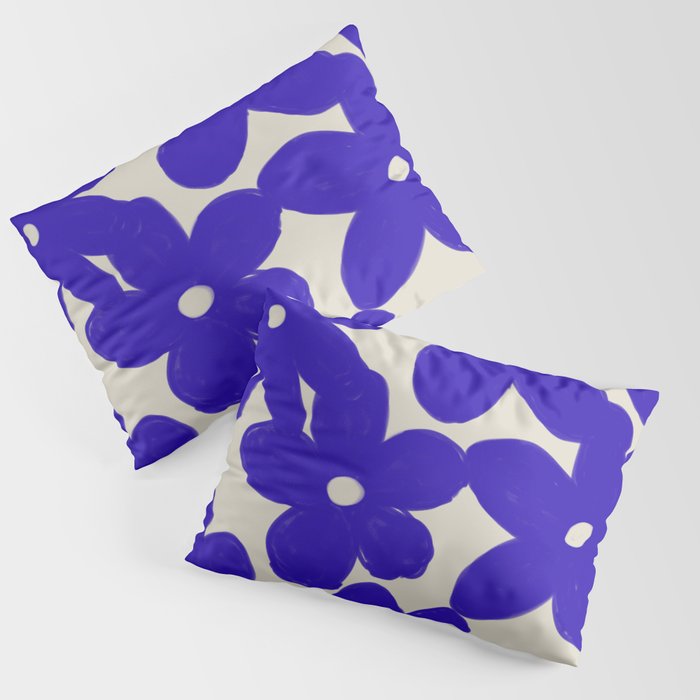 Groovy Eclectic Flowers in Navy Blue Pillow Sham