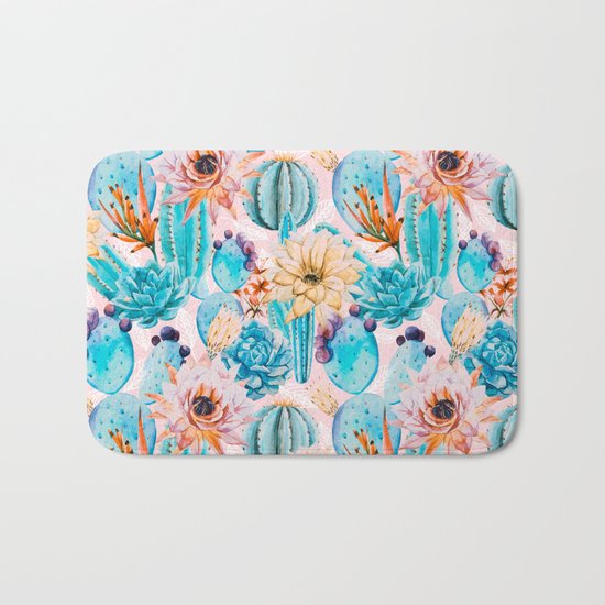Cactus and flowers pattern Bath Mat