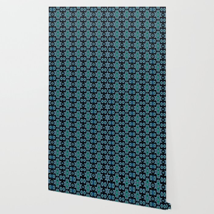 Abstract Vintage African Mask Print Blue Wallpaper By