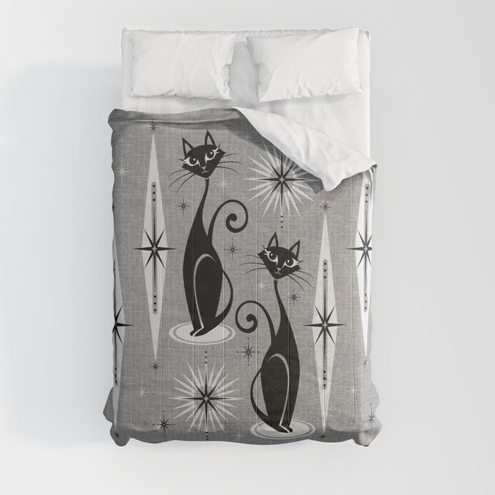 Mid Century Meow Atomic Cats on Cool Gray ©studioxtine Comforter