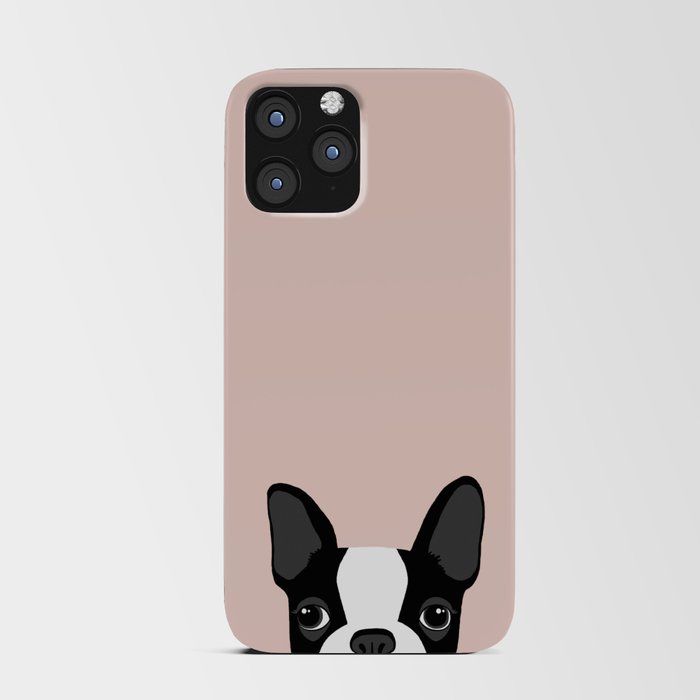 Boston Terrier Peek - Black on Pale Pink iPhone Card Case