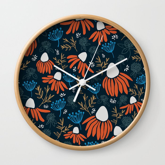 Wildflowers - Orange Wall Clock