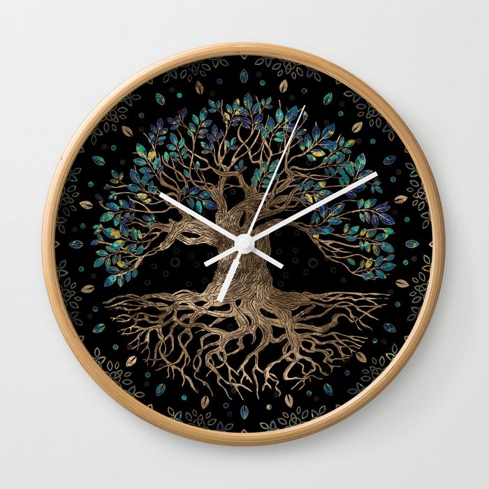 Tree of life -Yggdrasil Golden and Marble ornament Wall Clock