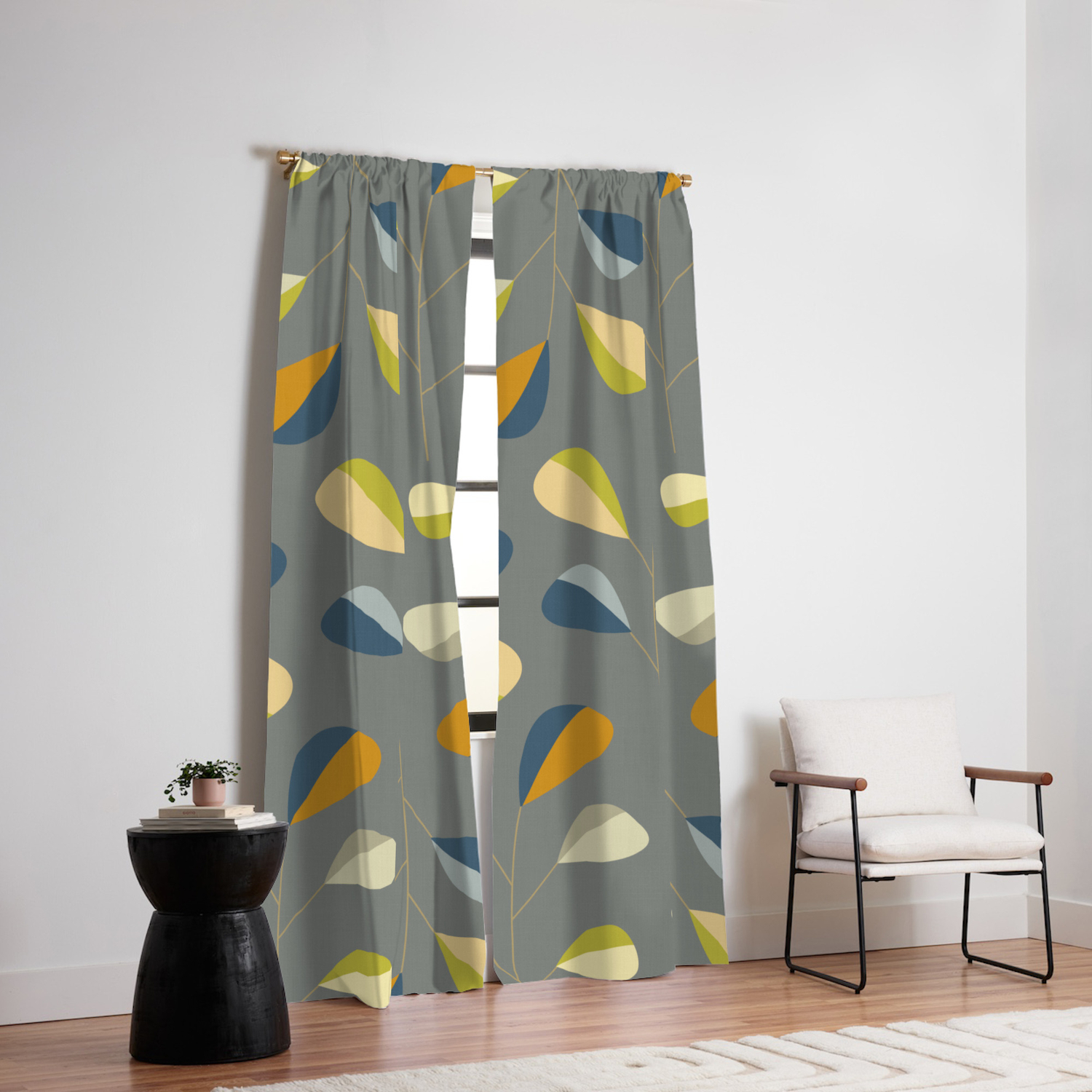 Mid Century Modern Graphic Leaves Pattern 3 Dark Grey Blackout