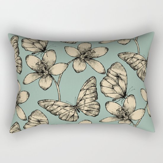 Butterflies and Flowers Rectangular Pillow