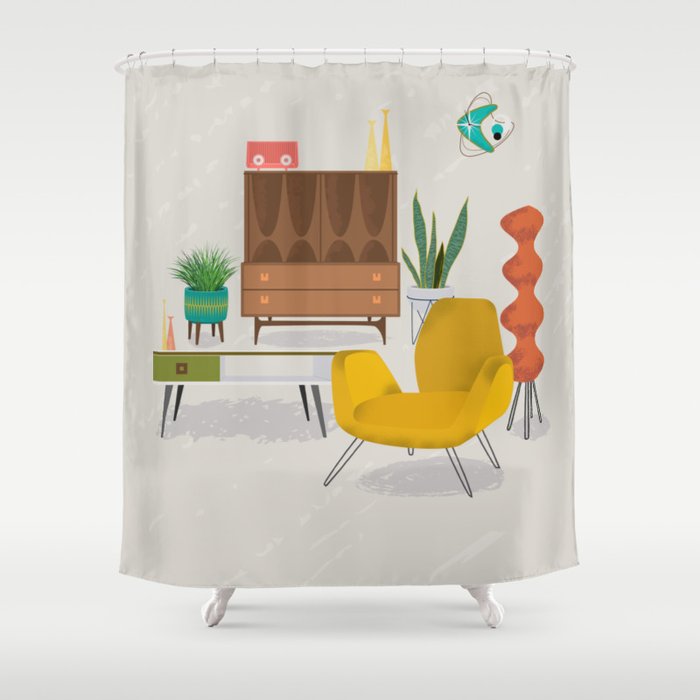 Mid Century Modern Retro Livingroom Shower Curtain