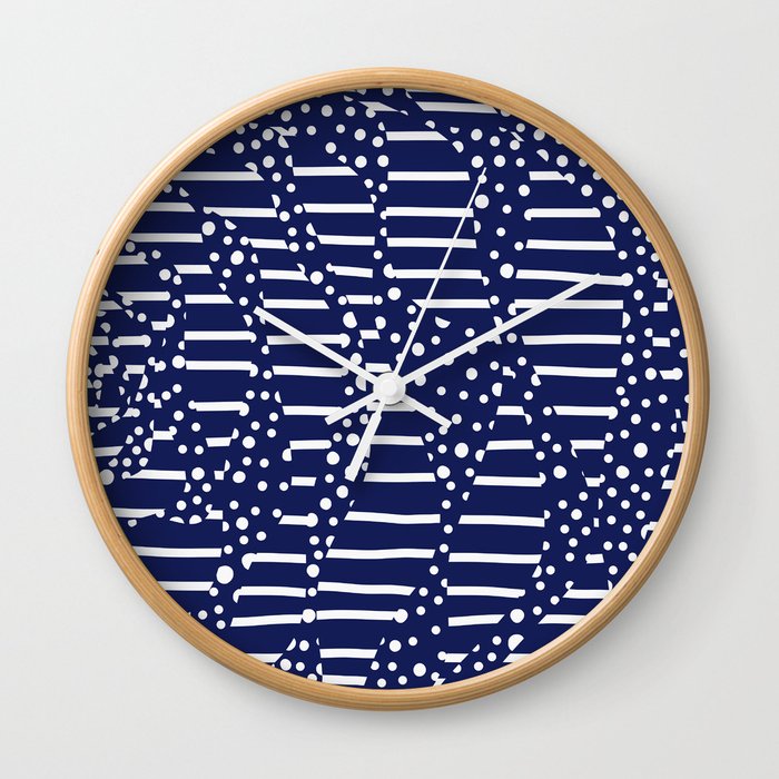 Spots and Stripes 2 - Blue and White Wall Clock