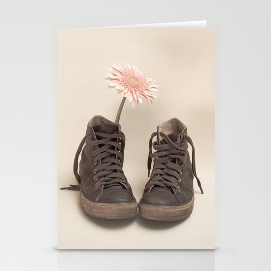 Brown Converse Boots and Pink Flower (Retro Still Life Photography) Stationery Cards