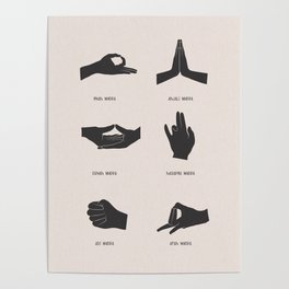 Hinduism Yoga Mudras Chart on Beige Background Poster