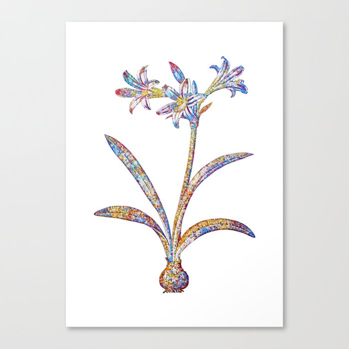 Floral Amaryllis Mosaic on White Canvas Print