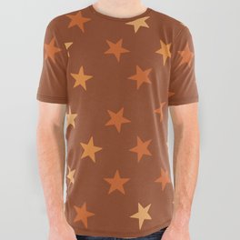 Cute Stars Print Galaxy Stars On Brown Background Pattern All Over Graphic Tee