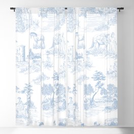 Toile de Jouy Vintage French Soft Baby Blue White Pastoral Pattern Blackout Curtain