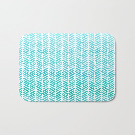Handpainted Chevron pattern-small-light green and aqua Bath Mat