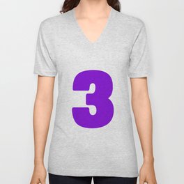 3 (Violet & White Number) V Neck T Shirt