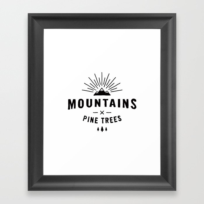 Mountains & Pine trees Framed Art Print