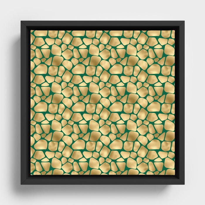 Gold Green Giraffe Skin Print Framed Canvas