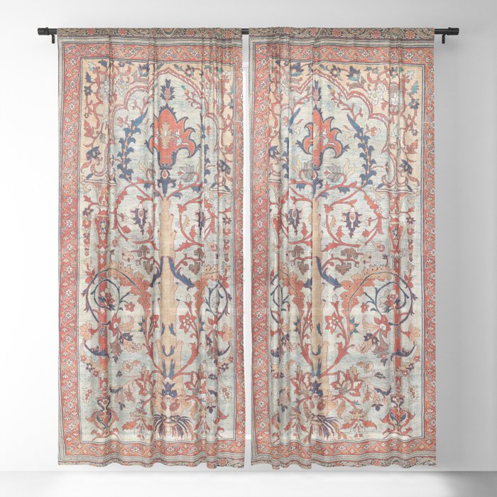 Tabriz Azerbaijan Northwest Persian Silk Rug Print Sheer Curtain