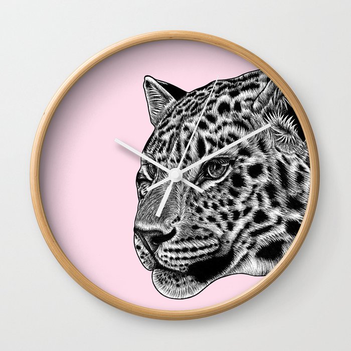 Amur leopard cub - pink - big cat Wall Clock