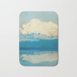 Mount Baker Reflected Bath Mat | Pacificnorthwest, Collage, Mountain, Digital, Typography, Reflection, Snow, Snowcapped, Watercolor, Water 
