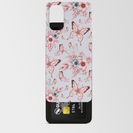 Monochrome anemone flowers and butterflies - floral print Android Card Case