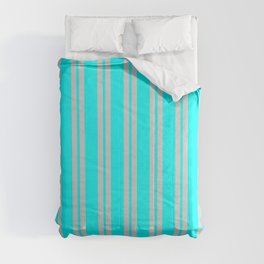 [ Thumbnail: Cyan & Light Gray Colored Pattern of Stripes Comforter ]