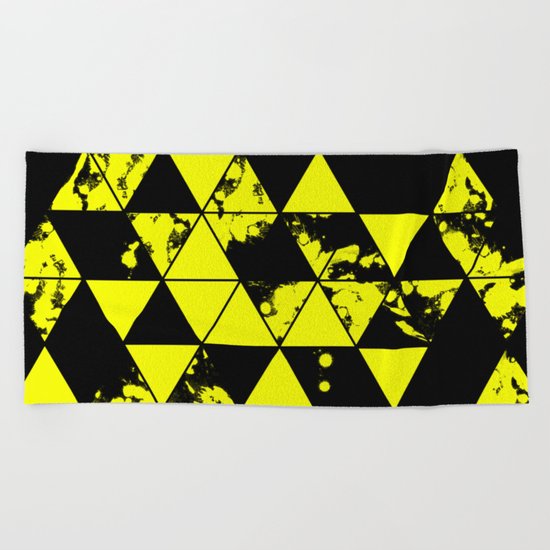 Splatter Triangles In Black And Yellow Beach Towel
