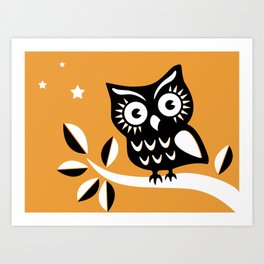 Cute Night Owl Illustration Drawing Art Print