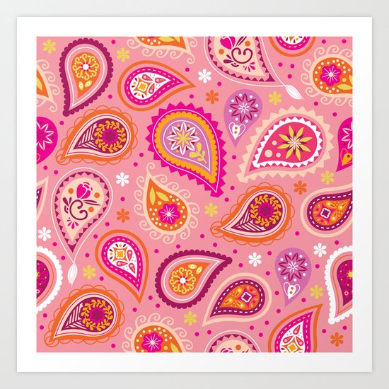 Colorful summer paisleys Art Print