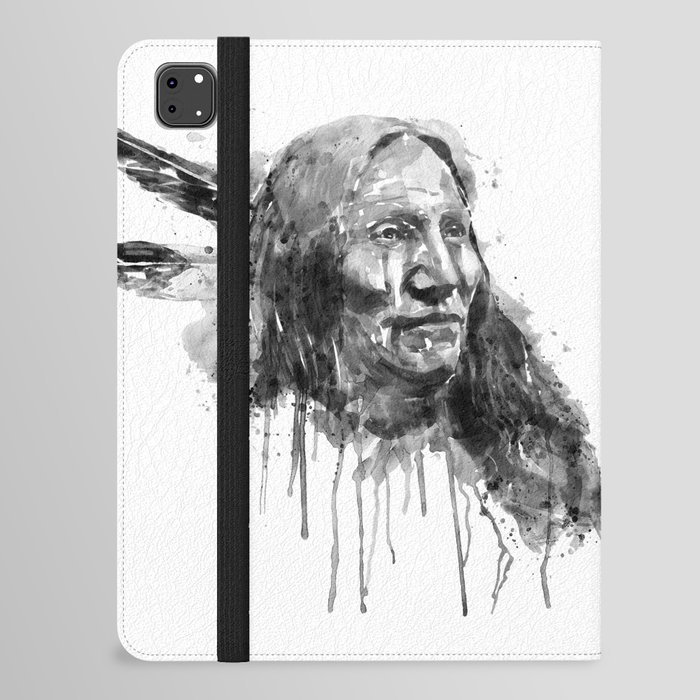 Native American Portrait Black and White iPad Folio Case