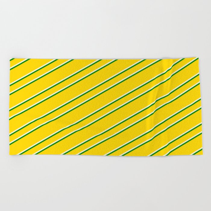 Yellow, Beige & Green Colored Lined/Striped Pattern Beach Towel