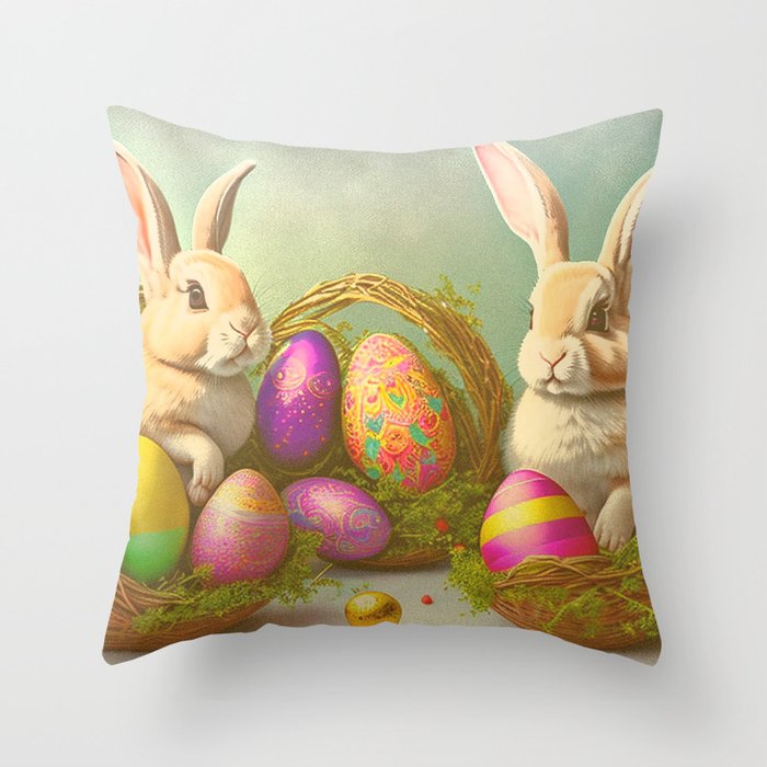 Easter Bunnies In Baskets Collection Throw Pillow