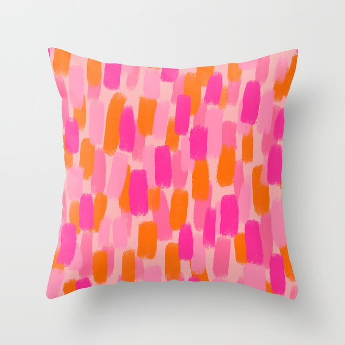 Abstract, Paint Brush Effect, Orange and Pink Throw Pillow