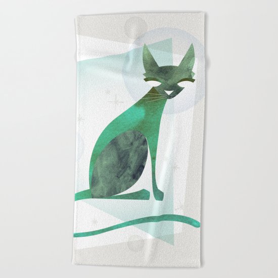 Mid-Century Feline Beach Towel