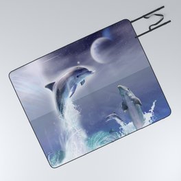 Dolphins and Planets Picnic Blanket