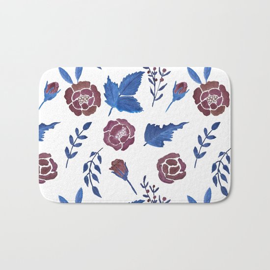 Watercolor floral red roses print Bath Mat