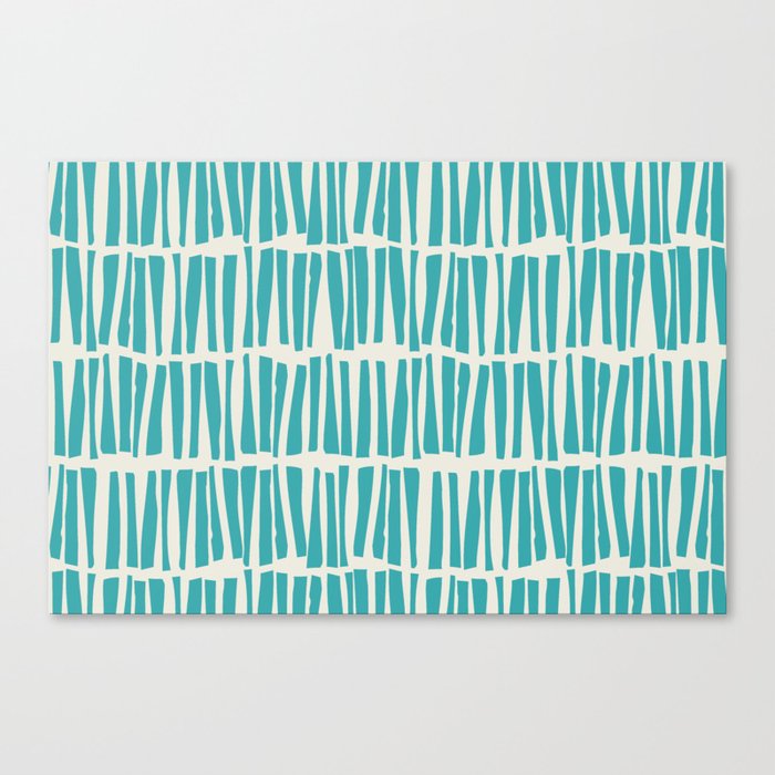 Aqua Teal Turquoise Solid Color Vertical Dash Stripe Line Pattern on Alabaster White - Aquarium SW 6767 Canvas Print