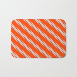 [ Thumbnail: Red and Light Grey Colored Lined Pattern Bath Mat ]