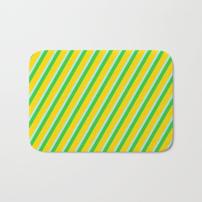 Lime Green, Yellow & Turquoise Colored Lines Pattern Bath Mat