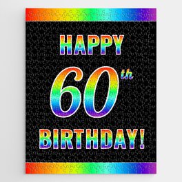 [ Thumbnail: Fun, Colorful, Rainbow Spectrum “HAPPY 60th BIRTHDAY!” Jigsaw Puzzle ]