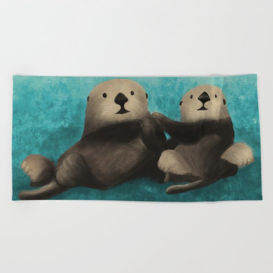 Sea Otters in Love Beach Towel